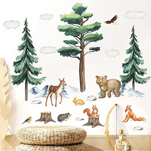 Wandtattoo Kinderzimmer Tiere safari Waldtiere Wandsticker für Junge Mädchen Baby Schlafzimmer Wanddeko