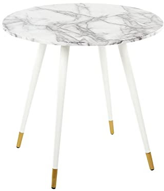 Beliani Esstisch glamourös aus MDF Marmor/weiß rund ⌀ 80 cm Metallbeine Gutiere