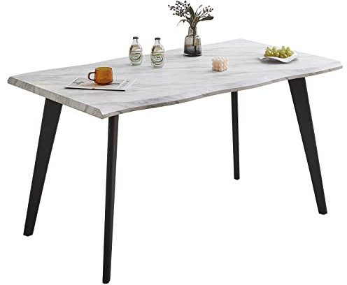 CLIPOP Küchentisch Esszimmertisch 140 x 80 cm - 4 Personen gerecht | Weiße MDF-Matt-Fläche | Stahlbeine - Rechteckige Tischplatte
