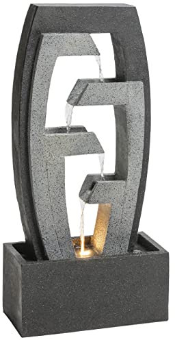 Dehner Gartenbrunnen Tokio mit LED warmweiß, 92 x 44.5 x 22.5 cm, Polyresin, grau/schwarz