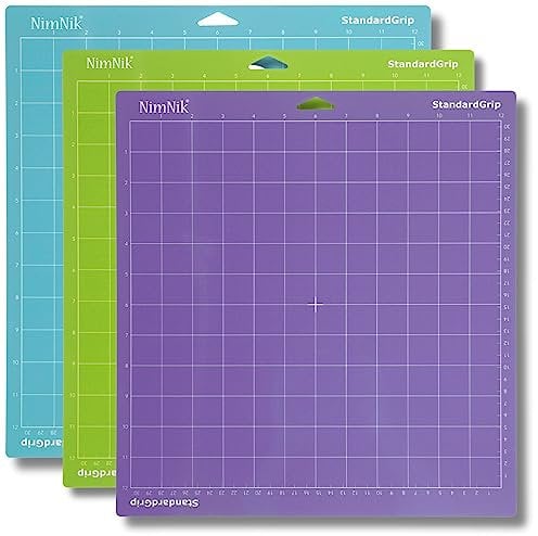 NimNik Cutting Mats for Vinyl - 3 Packs 12'' x (30.5 30.5 cm Standard Grip, Light Strong Grip) Sticky Non-Slip Durable Self Healing Mat Accessories, Green,purple (NMNK-VinylMat-Mix1212)