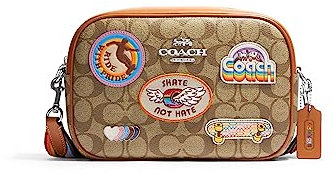 COACH Jamie Camera Bag In Signature Canvas With Patches, Khaki Multi