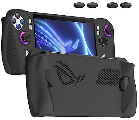 NUHFUFA Protective Case for ASUS Rog Ally 7-inch Handheld 2023, All Around Silicone Protection Cover Case with Button Caps Anti-Scratch Comfort Hand Grips(Black)