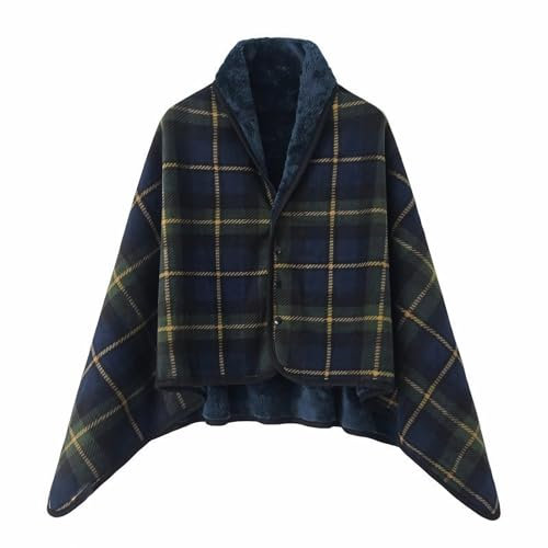 SJTJSPX Couverture Plaid en Polaire Mettable Cape Châle avec Bouton Poncho Couverture Housse de Lit Canapé Voiture Hiver Couverture Jeté Flanelle Chaud Doux Couverture à Carreaux Sweat Couverture