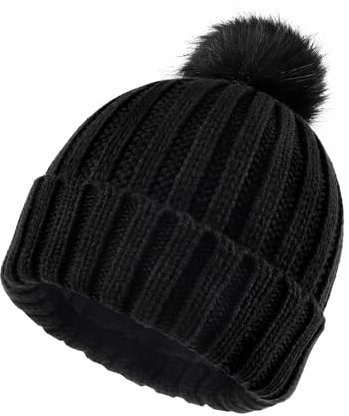 Zylioo XL/XXL Fleece Fütterung Wintermütze Mit Bommel,Bobble Strickmütze Für Großen Kopf,Winter Warme Beanie Mütze Mit Pom Pom Skull Watch Cap