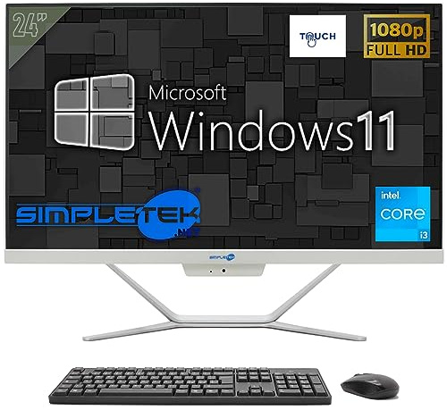 SIMPLETEK - All in One Touch Screen 24 FHD Core i3 16GB RAM SSD 480GB Windows 11 | Integrierte 2K Webcam Touchscreen HDMI, WiFi, BT