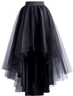 BABYONLINE D.R.E.S.S. Damen Tüllrock Asymmetrisch Langer Tüllrock A Linie Elastischer Hoher Bund Midirock Damen Mesh Großer Saum Langer Rock Geeignet für Hochzeiten Aufführungen Cocktailpartys