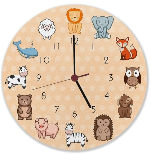 Kinderuhr mit süßen Tieren Wanduhr schöne Uhr für das Kinderzimmer mit süßen Tieren als Dekoration für das Zimmer von Kleinkindern oder Vorschulkindern