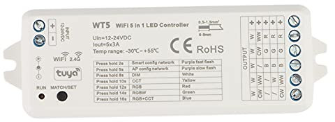 FYOBOT Controlador de LED Tuya 5 en 1 Atenuador CCT RGB RGBW RGBWW RGBCCT Tira Smart Life Wifi 2.4G Control Remoto 12-24V WT5