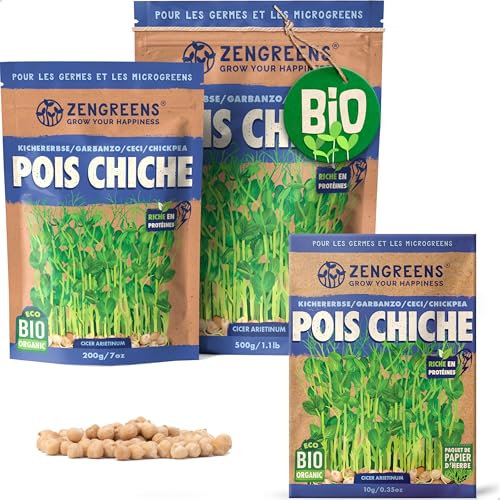 ZenGreens® - Graines de pois chiche bio - Choisissez entre 10g, 200g et 500g - Graines de pois chiche avec un taux de germination supérieur à 97% - Microgreens