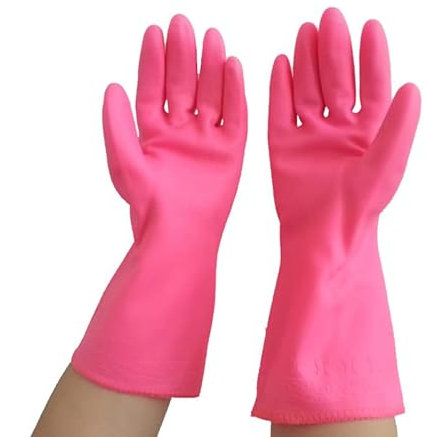 1 Paar Rosa ölbeständige Gummihandschuhe mit Baumwollfutter, wasserdichte Langarmhandschuhe zum Geschirrspülen und für die Haushaltsreinigung