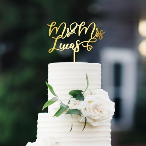 Party to Be Cake Topper Personalisiert Hochzeitstorte Deko in Holz oder Acryl Initialen der Mr und Mrs mit Namen Kuchen Dekoration (Design 03)