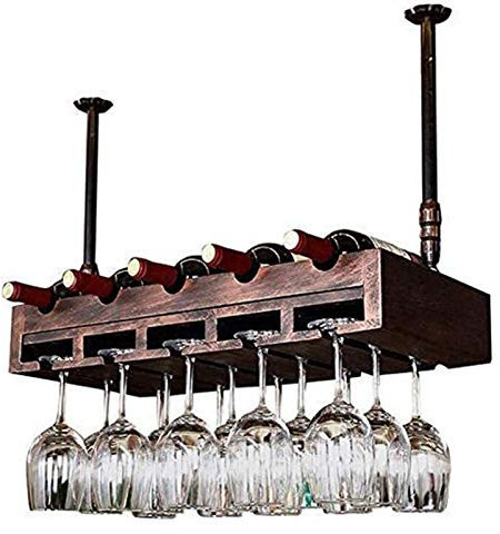 Hanging Wine Rack with Glass Holder and Shelf, Wine Lovers Bar Furniture& Modern Dining Room Ceiling Wine Racks Wall Mounted Wine Rack/Bottle and Glass Holder (Color : D, Size : 64 * 30cm)