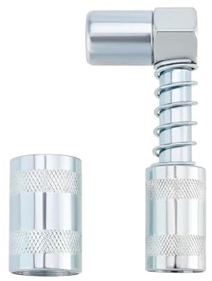eMagTech 1 Piece 90 Degree Grease Coupler Silver Coupler Adapter Carbon Steel Grease Gun Connector for Auto FarmTruck Industrial Use