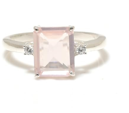 Natural Rose Quartz gemstone solitaire statement rings for woman & girls | 925 Sterling Silver Diamond Rings Band | 10x12 mm (925 Silver, J)