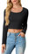 PrinStory Sweatshirts For Women Cotton Crop Tops Slim Fit Round Scoop Neck Y2K Tshirts Elegant Long Sleeve Tops Basic Blouse Tee Outfit Streetwear (Black, S)