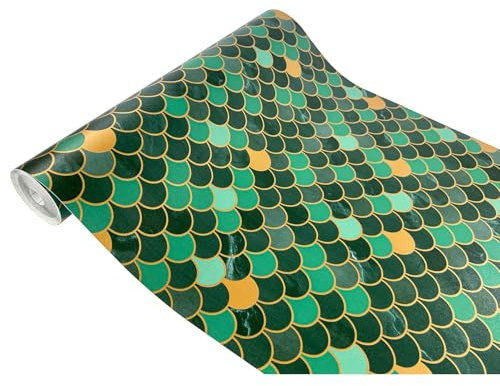 DecoMeister Vinilo Adhesivo Para Cocina Pared Muebles Papel Autoadhesivo Para Encimera Armario Mesa Lámina Decorativa Para Hogar Película Para Forrar En Rollo 45 x 200 cm Escamas Verdes Doradas