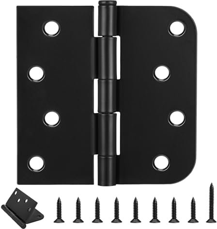 Exterior Door Hinges 6 Pack 4 Inch Black Door Hinges with Square & Round Corners,Removable Pin, Door Hinge Black Matte for Heavy-Duty Front & Back Door