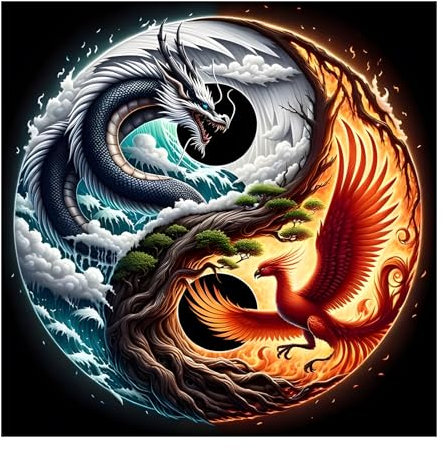 feelive Drache Diamant Painting Bilder für Erwachsene, DIY Diamond Painting Kits für Yingyang, Bausätze für Diamantmalerei 5D Runde Steine Diamant Painting für Zuhause Dekor 30x30cm