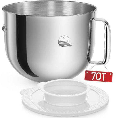 KA7QBOWL 7 QT Bowl-lift Mixer Stainless Bowl, Compatible with KitchenAid 7 Quart Bowl Lift Stand Mixer - KSM70SKXXBK, Polished Stainless Steel Bowl with Extra Mixer Bowl Cover