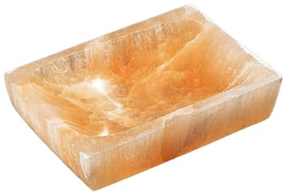 NKlaus Orange Selenit Schale 12 cm – Rechteckige Energieschale zur Reinigung von Heilsteinen & Schmuck, Naturstein Dekoschale für Meditation, Reiki & Esoterik