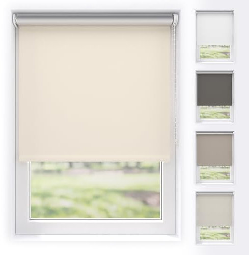 EFIXS Verdunkelungsrollo Silver Reflex mit & ohne Bohren, Breiten: 60-240, Höhe 190 cm, Hier: 140 x 190 cm, Cremeweiss, Premium Rollo Verdunkelung mit Kettenzug, Thermo Rollo zum Klemmen, Thermorollo