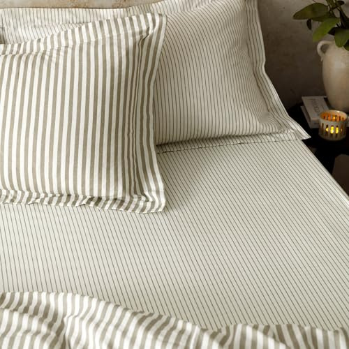 Yard Hebden Dünn Streifen Spannbettlaken – Ultra Weich 100% Baumwoll Gestreift Bettlaken (Mole – Doppelbett – 137x190x32cm)
