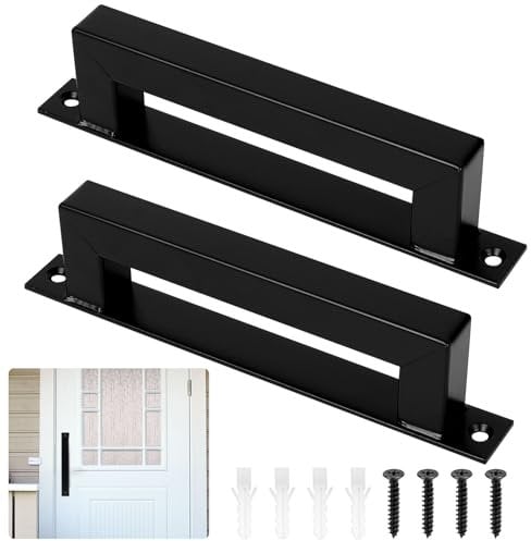2 Pcs Tirador Puerta Corredera, Tiradores de Puerta de Granero, Tirador Puerta Exterior Interiores, Tiradores Puertas Negro, Manillas Puertas para Armario Garaje de Madera, con Placas Traseras