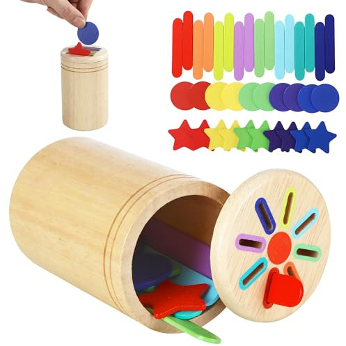 Montessori Spielzeug Ab 1 2 Jahr，Holzspielzeug Ab 2 Jahre，Farbe Form Sortierspielzeug Motorikspielzeug，von 2 Holzdeckeln，Mit Aufbewahrungstasche，Puzzle Sensorisches Babyspielzeug für Kinder ab 3Jahren