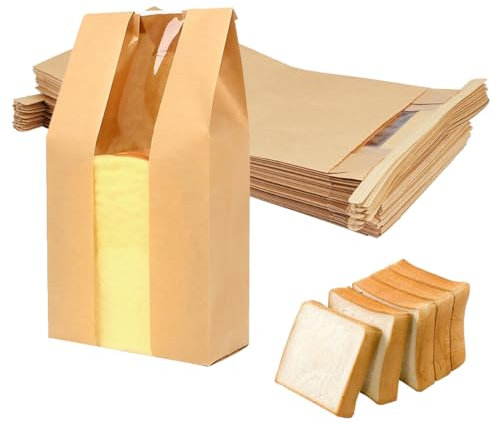 50 Pezzi Sacchetti Carta Kraft per Alimenti con Finestra, 23 X 5 X 12 cm Sacchetto di Carta del Pane, Sacchettini Carta Marrone, Sacchetti di Carta Kraft per Pane, Compleanni, Matrimoni, Feste
