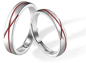 Calefee Anelli Filo Rosso del Destino Coppia Argento 925, Anello Matrimonio Coppia Persona Regolabili Anello a Fascia Semplice con Smalto Rosso