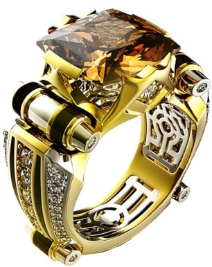 Generisch Robuster Vintage-Ring mit breitem Zirkonia-Band, Vintage-Ring mit Edelsteineinlage, Statement-Ringe aus Zirkonia für Damen und Herren