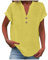 Womens Tops, Ladies Tops 2025 Women's Summer Cotton Linen Cap Sleeve T-Shirt Button V Neck Tunic Top Fashion Baggy Solid Plain Casual Shirts Trendy Blouse Yellow