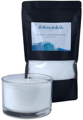 Philaro Kerzensand mit Duft - Ocean Pier - 400g inkl. 4 Dochte in vier Duftvarianten - Kerzengranulat - Aromasand - Kreative DIY Kerzen - Kerzenalternative