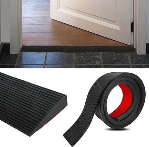 bechoanigel Disabled Ramp, 200 cm x 8 cm x 2.5 cm Level Threshold Floor Self Adhesive Motorcycle Ramp Suitable for Pushchairs, Wheelchairs or Scooters (Black, Height 2.5 cm)