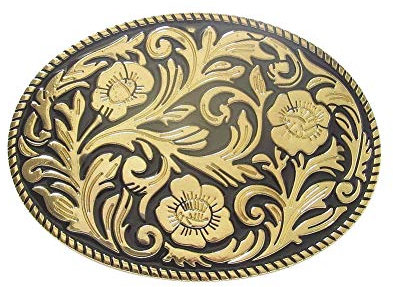 Générique Gürtelschnalle im Foral-Stil aus vergoldetem Stahl, Country und Cowboy-Stil., goldfarben, 10 cm