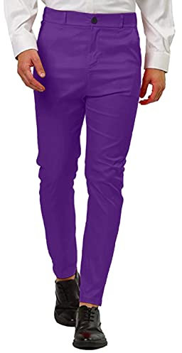 Tuta da uomo, vestibilità normale, elegante, da uomo, in tinta unita, taglia grande, rinfrescante, confortevole, per il tempo libero, pantaloni lunghi, Lilla, XXL