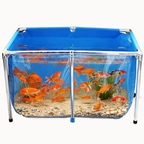 PVC Fish Pond,Above Ground Fish Tank,Goldfish/Koi Pond with Clear Viewing Panel, Outdoor Canvas Aquarium with Stainless Steel Frame & Drain Valve for Outside,39.4 * 23.6 * 23.6in,95 Gallon