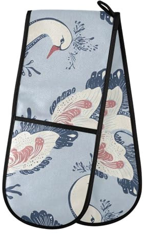 Dual-functionality Oven Mitt Pot Holder Heat Resistant Pot Holder Gloves Kitchen Aid Kitchen-Swan Crown Blue Cute Cartoon