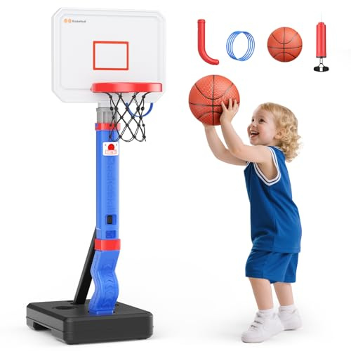 Panier de basket pour enfants - Avec support - Hauteur réglable de 67 à 133 cm - Mini panier de basket d'intérieur pour chambre - Jouet pour garçons et filles de 3 à 8 ans (bleu)