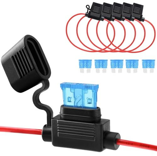 6 Stück 16AWG Sicherungshalter Kfz, Auto Sicherungshalter Kupferkabel, Inline Flachsicherungshalter Wasserdicht Kfz Sicherungshalter, mit 15A Auto Sicherungen für Car/Lkw/Motorrad/Boot