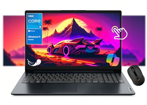 Lenovo IdeaPad 1i Ordinateur portable à écran tactile FHD 15,6 po, Intel 13e génération Core i5-1335U, Copilot AI, webcam avec obturateur de confidentialité, clavier numérique, Wi-Fi 6, Windows 11