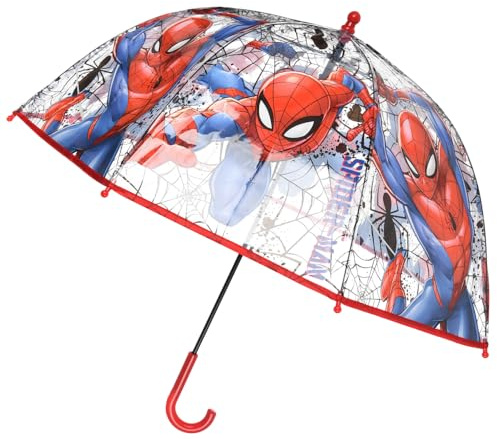 Ombrello cupola bambini Spider-Man Marvel trasparente POE 74 cm apertura manuale manico curvo rosso impermeabile