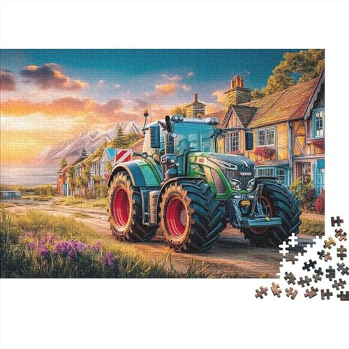 Tracteur sur Route Village Puzzle 1000pcs Carton recyclé Peinture Rural Adulte - Réduction anxiété, Décoration & Cadeau Noël Famille 52x38cm