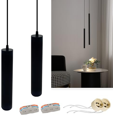 FEILEMAN Pendelleuchte GU10 Zylinder, 30cm, Aluminium, Schwarz，2 Stück | Hängelampe, Moderne zylindrische Form, Für Wohnzimmer Schlafzimmer, Ohne Glühbirne