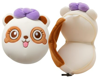 nerd hunters Panda 4in1 Kuscheltier Reisekissen Creme - Schlafmaske Augenmaske, Schlüsselanhänger Plüsch, weiches Stofftier - Reise Zubehör Kissen