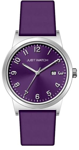 Just Watch Damen Armbanduhr Analog, Gesamtlänge 22 cm, Edelstahlarmband – 5 ATM (Lila/Silber)