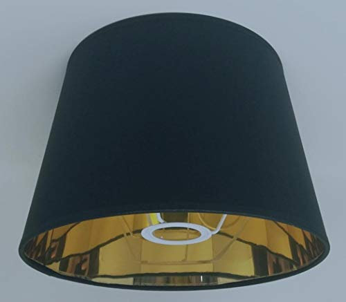 Kegelförmiger Lampenschirm, Schwarzer Stoff mit Goldenem Futter, Handgefertigtes Produkt, für Tischlampe, Stehlampe (Schwarz, 25x20x17)