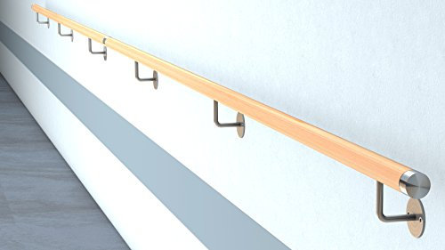 Buche Holz Handlauf V2A Fertighandlauf Gel„nder Treppe Griff 42,4x2 mit sichtbarer Verschraubung (4,0 m - zweiteilig)