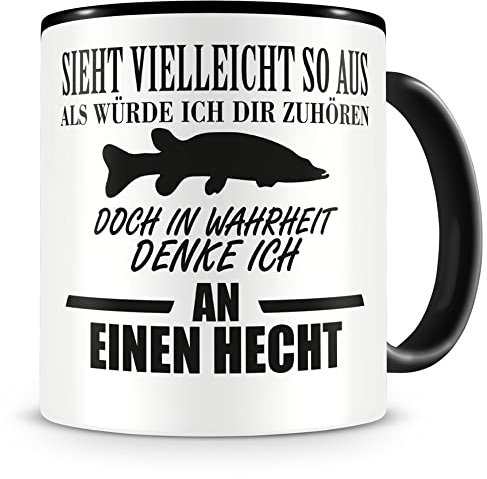 Samunshi® Ich denke an einen Hecht Tasse - Fisch Angeln Angler Geschenk Kaffeetasse Teetasse Kaffeepott Kaffeebecher Becher
